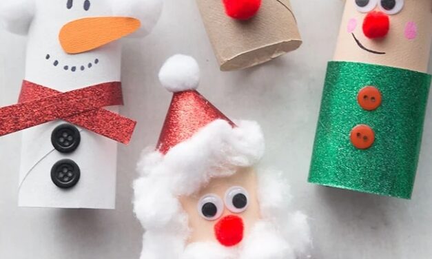 Manualidad navideña con rollos de papel higiénico: escena navideña